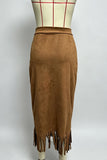 Fringe Hem Slip Midi Skirt