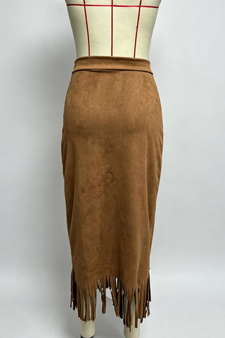 Fringe Hem Slip Midi Skirt