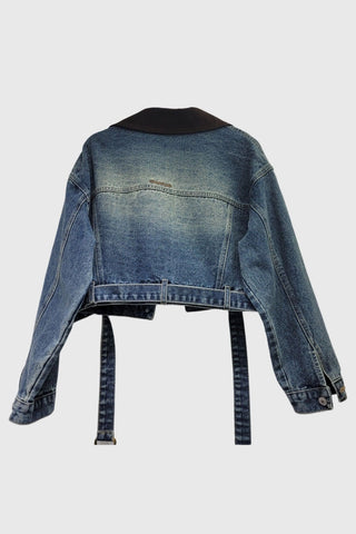 Contrast Collar Crop Denim Jacket
