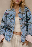 Floral Mandarin Collar Denim Jacket