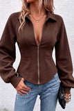 Zip-Front Collared Fitted Jacket