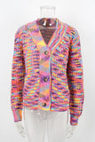 Multicolor Knit V-Neck Button Cardigan