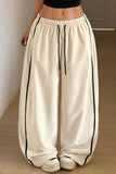 Side Stripe Drawstring Wide-Leg Casual Pants