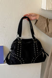 Studded Suede Hobo Bag with Ring Hardware