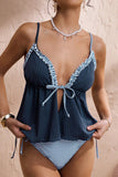 Striped Ruffled Tankini Set