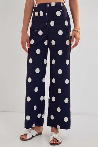 Polka Dot Button High-Waist Straight Jeans