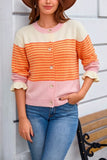 Striped Colorblock Button-Front Knit Cardigan