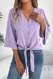 Tie-Front Buttoned Blouse