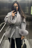 Faux Fur Cuff Wrap Belted Coat