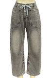 Striped Drawstring Straight Jeans