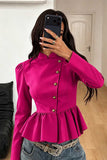 Mock Neck Puff Sleeve Peplum Blazer