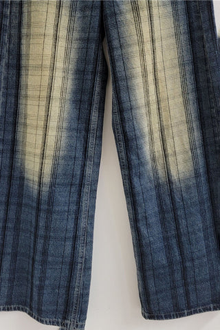 Plaid Fade Wide-Leg Straight Jeans