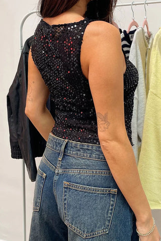 Sequin Sleeveless Crop Tank