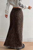 Leopard Print High-Waist Maxi Denim Skirt