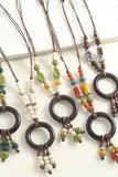 Wooden Ring Beaded Cord Necklace