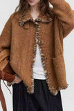 Fuzzy Textured Frayed Trim Cardigan