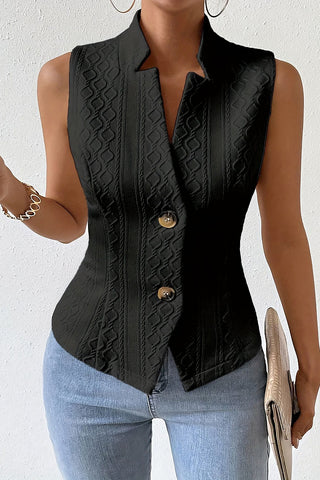 Button-Front Textured Tank