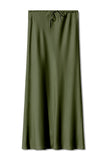 Satin Drawstring Waist Slip Midi Skirt
