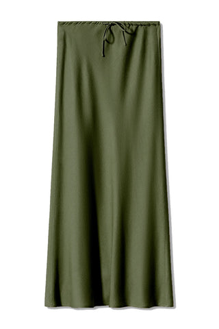 Satin Drawstring Waist Slip Midi Skirt