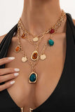 Multi-Layer Chain Link Gemstone Pendant Necklace