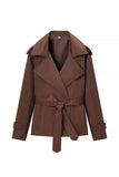 Notched Collar Belted Wrap Coat
