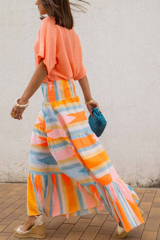 Tiered Multi-Color Striped Maxi Skirt