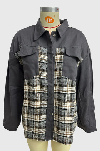 Plaid Patchwork Button-Front Jacket