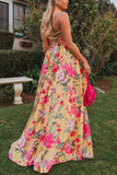 Floral Halter Tie-Back Maxi Dress