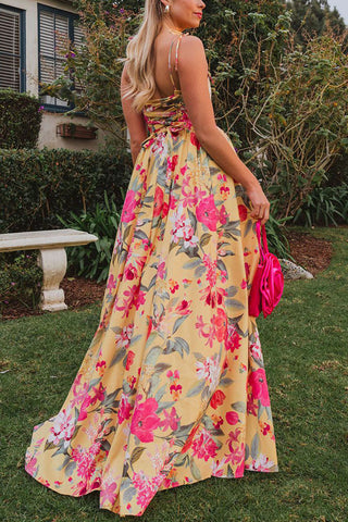 Floral Halter Tie-Back Maxi Dress