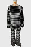 Striped Knit Crew Neck Pants Set