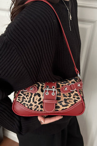 Leopard Print Buckle Strap Shoulder Bag