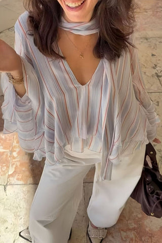 Striped Ruffle Hem Blouse