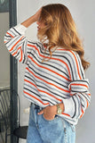 Striped Crew Neck Drop Shoulder Sweater