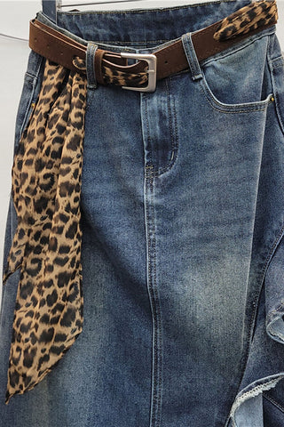 Ruffle Hem Asymmetrical Denim Skirt