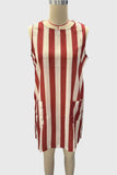 Pocketed Sleeveless Striped Mini Dress