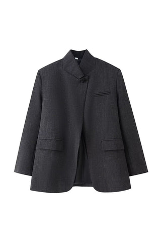 Plaid Stand-Collar Single-Button Blazer