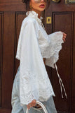 Lace Bell Sleeve Ruffle Collar Crop Blouse