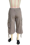 Cargo Pocket Drawstring Hem Capri Jeans