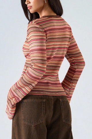 Striped Knit Button-Front Cardigan