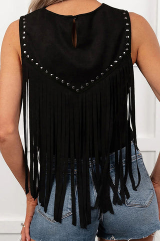 Studded Fringe Sleeveless Tank Top