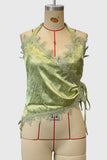 Lace Halter Tie-Front Tank