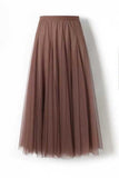 Sheer Tulle High-Waist A-Line Midi Skirt
