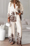 Tropical Print Button-Up Pants Set