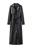 Belted Notched Collar Long Sleeve Coat