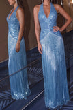 Sequin Halter Fringe Maxi Casual Dress