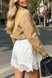 Lace Hem Elastic Waist Casual Shorts
