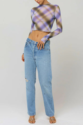 Sheer Polka Dot Mock Neck Crop Top