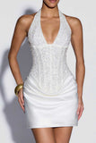 Sequin Halter Satin Mini Casual Dress