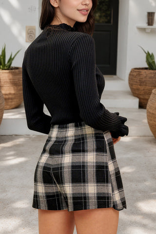 Plaid Skort with Button Details