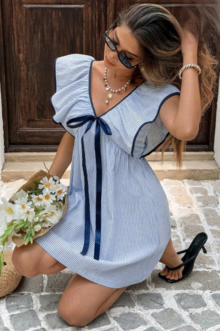 Bow-Detail Ruffle Casual Dress